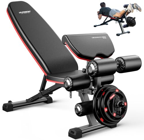 HARISON Adjustable Weight Bench with Leg Extension and Preacher Pad, Workout Bench Press for Home Gym Strength Training, Flat Incline Decline Sit Up Bench 1000LBS Capacity