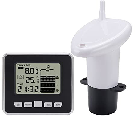 Kits de medidores de nivel de combustible y agua, Indicador de nivel Medidor de nivel ultrasónico Tanque de agua Medidor de profundidad de líquido Pantalla de sensor LED con pantalla de temperatura He