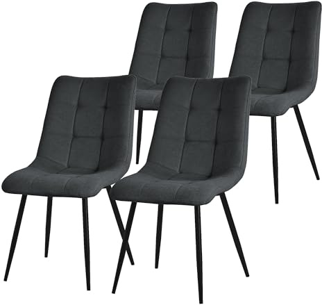 ML-Design matsalsstolar set om 4 antracit, vardagsrumsstolar med tygklädsel, svarta metallben, köksstolar med ryggstöd, stoppade stolar för matsal vardagsrum kök kontor, stoppade fåtöljer