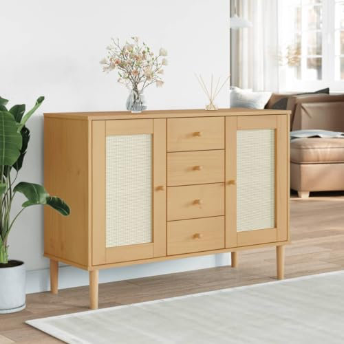 Willood Sideboard SENJA Rattan-Optik Braun 112x40x80 cm Kiefernholz 3031902de