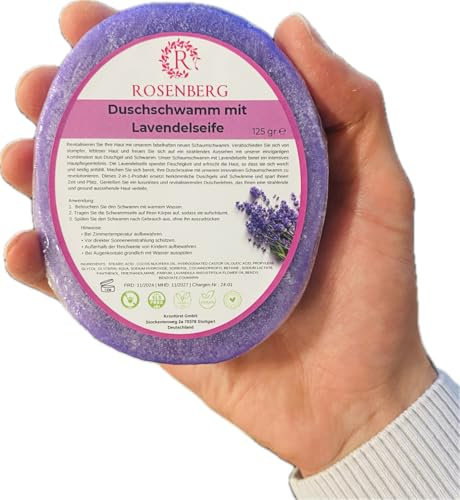 Handgemachte Schwammseife mit naturbasierten Inhhaltsstoffen I Duschseife I sanfte Pflege für Gesicht und Körper I vegan, nachhaltig, feuchtigkeitsspendend I Frische Düfte (1er Pack, Lavendel)