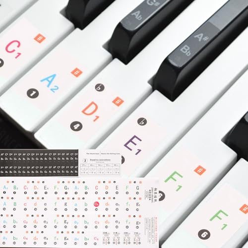 sourcing map Piano Keyboard Stickers for 88/76/61/54/34 Keys, Letter Key Sticker Piano Notes Guide Removable for Beginners Learning