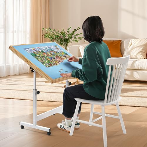 WESTHL Wooden Jigsaw Puzzle Folding Table for Adults,Jigsaw Puzzle Storage Tilting Table with Wheels & Cover,Portable Board for Games,Gift for Amateur (Blue 1500 Pcs)