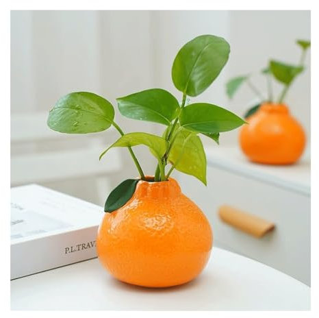 Yofab Macetas de cerámica de mandarina, bonita maceta naranja divertida, creativa decoración de jarrón de frutas naranja para interiores, exteriores, oficina, hogar, jardín, cocina, decoración de