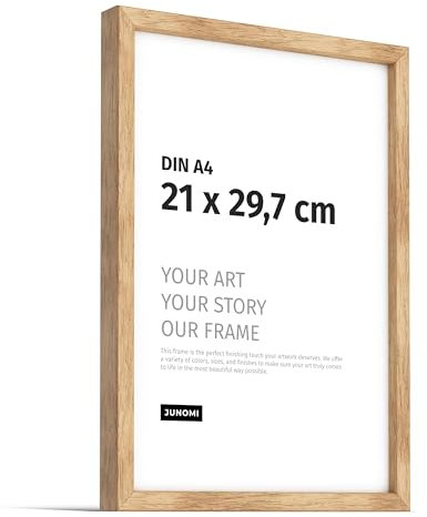 JUNOMI® Cadre photo en chêne de qualité supérieure - Format A4 (21 x 29,7 cm) - En bois véritable - Format A4 - En chêne - Avec verre acrylique incassable