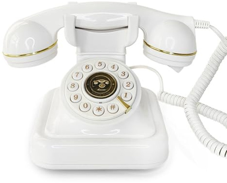 Cpolebev Téléphone Filaire à Cadran Style Rétro pour, Branchement Fixe, Téléphone Fixe Classique Ancien Blanc