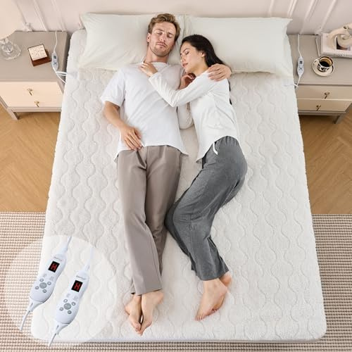 Bearhug Heizdecke 2 Personen 135x190cm Sherpa Weiß 200g/m² Ultraweich 45cm Tiefe 2 Zonen, 10 Stufen + Timer 12h waschbar
