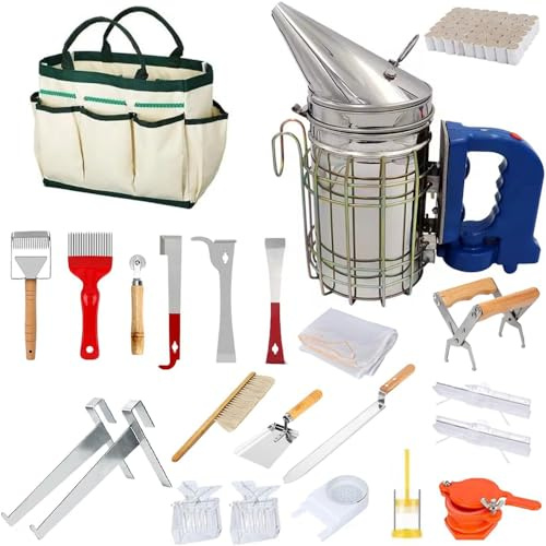 Apicoltura Attrezzatura,Kit Apicoltura Completo,Kit Attrezzi Apicoltura,22 pcs Kit di strumenti per apicoltura, gancio a J,per Apicoltori Professionisti e Principiant