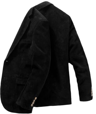 Stillluxury Chaqueta tipo blazer de pana para hombre, ajuste delgado, con solapa de muesca, para negocios, bodas, Negro, XXS