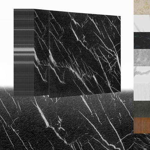 XINZI PVC Bodenbelag Selbstklebende Fliesen Vinylboden Selbstklebend, Vinylboden Bodenfliesen mit Holz-Effekt (Marmoroptik Schwarz, 108 Stück, 10,04m²)