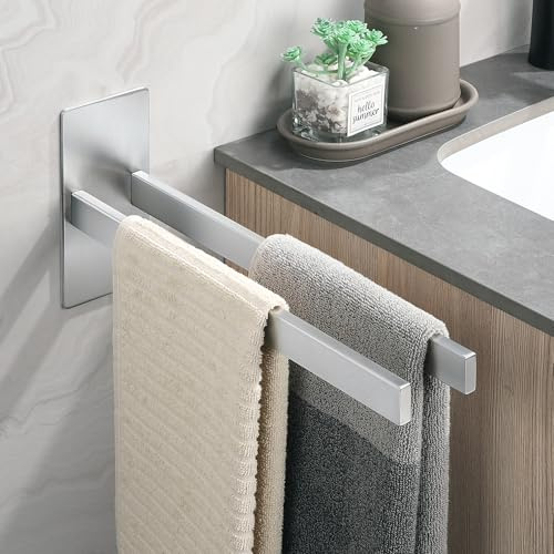 Dvocel Handtuchhalter Ohne Bohren 2-Armig Selbstklebend 304 Edelstahl Gebürstet Handtuchhalter Doppelt Rostfrei Wandmontage Handtuchstange für Bad & Küche, Silber