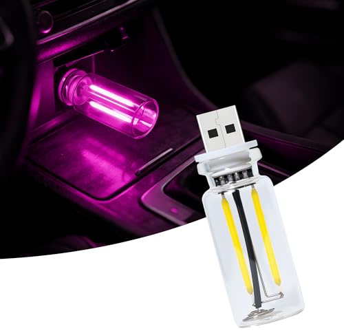 Vintage USB-bilnattlampa, beröringsdimbar LED-filamentlampa – bärbar miniglasflaska omgivande belysning för fordonsinteriör, sovrum, hall, camping och semesterdekoration (1 st (rosa)