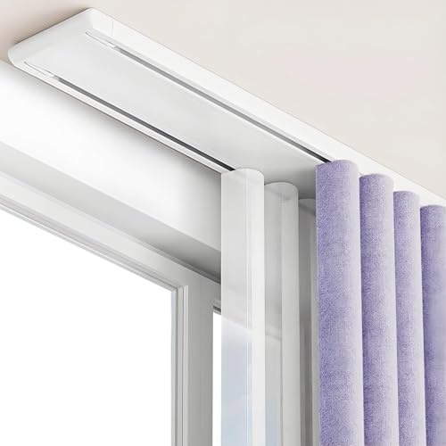 Binario per tenda silenzioso a 2 vie, in alluminio, resistente, doppio montaggio a soffitto per hotel/ospedali, divisorio, asta doccia (bianco, 1,5 m)