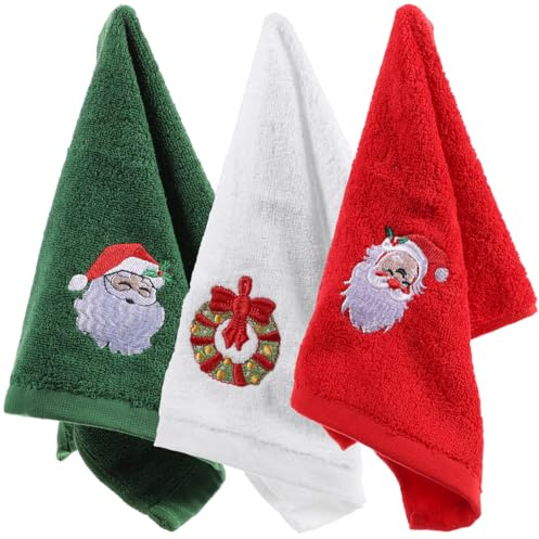 Hemobllo 3 Stück Handtuch Weihnachten, Weihnachtshandtücher, Baumwolle Weiches Und Besticktes Gästehandtücher Weihnachten Mit Kreativer Weihnachtsmotiv-Stickerei Fü Küche Bad Und Alltag