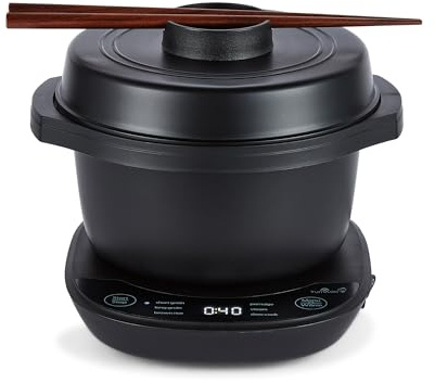 Yum Asia Kotori Mini cuiseur à riz Donburi avec logique floue avancée, bol en céramique ninja (1 tasse, 0,18l), 3 fonctions de riz, 3 fonctions multicuiseur, affichage LED, 220-240V (Noir anthracite)
