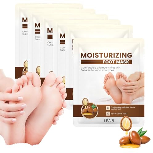 6 Paar Fußmaske-Hornhaut Entfernen Fuß-Erdbeer Peeling Fußmaske-Sheabutter, Jojobaöl & Vitamin E, Fußmasken Set für weiche Füße -Exfoliating Fussmaske für Männer und Frauen