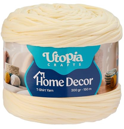 Utopia Crafts Home Decor Fettuccia per Uncinetto, 300g Filo T-Shirt Spesso Morbido Elastico per Cestini Borse Tappeti, Filo Tessuto per Principianti, Decorazione Casa, Macramè (Bianco Sporco)
