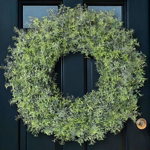 26 Large Artificial Rosemary Wreath for Front Door - UV Resistant Realistic Rosemary Plant, Fake Spring/Summer Greenery Wreath for Wall Window Farmhouse Fireplace Decor
