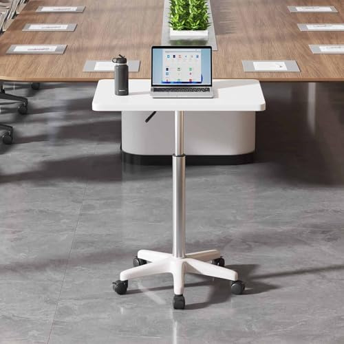 Verstellbarer mobiler Laptop-Stehpult mit Rädern, höhenverstellbarer Arbeitsplatz für Zuhause, Büro, Nachttisch und Konferenzraum, stabile Holzplatte, Höhe 6081 cm, Weiß