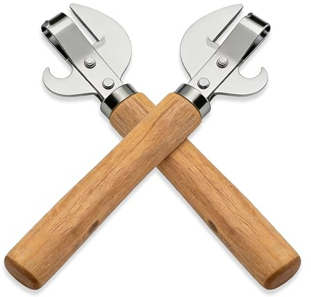 2 Pcs Side Cut Can Opener, Efficient Practical Stainless Steel Manual Tin Opener, Ergonomic Wood Handle Tin Openers, Easy Grip Side Cut Can Openers for Kitchen, Emergency Use, Camping