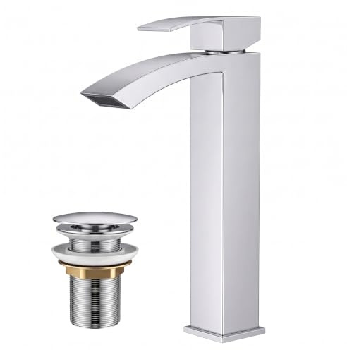 FORIOUS Wasserhahn Bad, Waschtischarmatur-Polierter Chrom, 225mm | mit Ablaufgarnitur, Mischbatterie Armatur Badezimmer, Gitterauslauf, Wassersparend