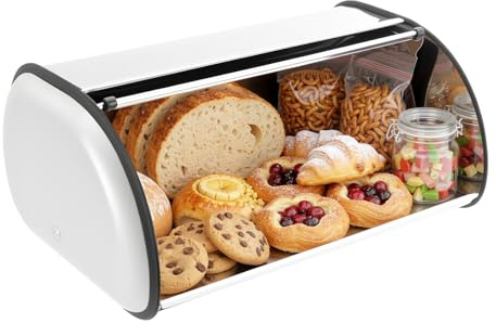 Boîte à pain en acier inoxydable 410 avec couvercle à roulettes - Résistante aux moustiques - Pour petits pains, biscuits, pain - 43,5 x 27 x 18 cm