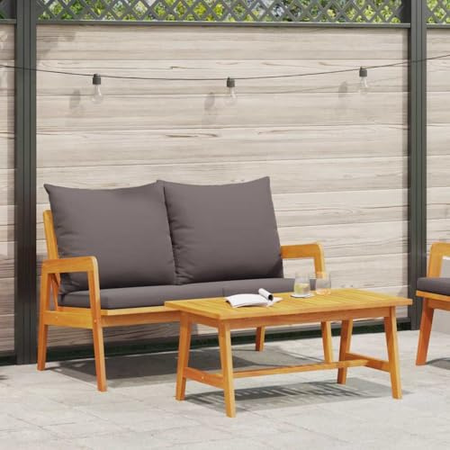 LoogCape Bistrogarnitur mit Kissen 2-teilig, Öl-Natur Massivholz Akazie, wetterfestes Gartenmöbelset für Balkon und Terrasse, einfache Montage