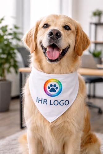 Personalisiertes Hundebandana mit Namen – Individuelles Hundehalstuch mit Wunschtext & Symbol – Waschbar – hergestellt & personalisiert in der EU (M, Eigenes Logo/Motiv)