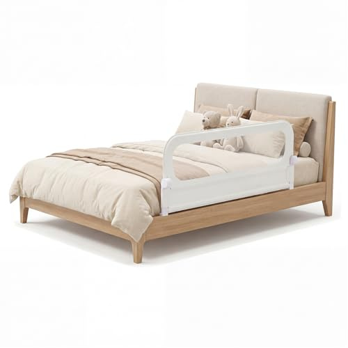 COSTWAY Bettgitter klappbar, 120 x 60 cm Bettschutzgitter mit abnehmbarem Oxford-Bezug, U-förmigem Gestell & Gurt, Kinderschutzgitter, Rausfallschutz für Kinderbett Elternbett Boxspringbett (Weiß)