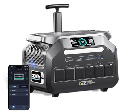 IEE 3200W(6400W pico) Estación de Energía Portátil, 2048Wh Generador Solar Batería LiFePO4 Carga Rápida 80% en 45min APP Power Station para Camping, Caravana, Emergencias