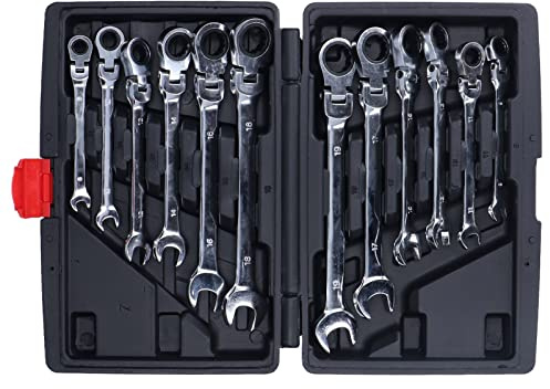 TOPINCN Jeu de Clés à Cliquet en Acier à Outils, 72 Dents, Rotation Flexible à 180 ° pour Outil de Garage de Voiture, clé Mixte 12 Pièces