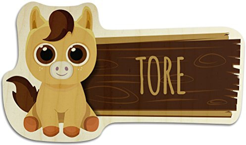 printplanet Türschild aus Holz mit Namen Tore - Motiv Pferd - Namensschild, Holzschild, Kinderzimmer-Schild
