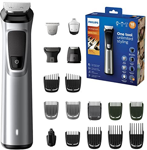 Philips Grooming Kit serie7000 MG7770/15 Tagliacapelli, Regolabarba uomo, Rifinitore Corpo/Naso/Orecchie, Impermeabile in acciaio, 18in1