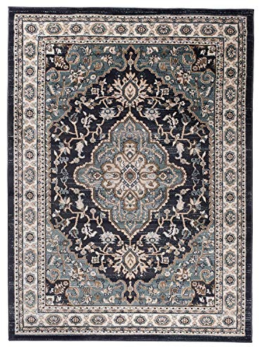 Mazovia Teppich Flur 160x220cm Schwarz Anthrazit Klassisch Traditionell | Teppich für Eingangsbereich Küche Büro Wohnzimmer Schlafzimmer Weich Pflegeleicht Fußbodenheizungsgeeignet Mittelflor Elegant