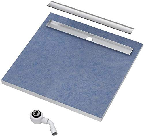 VBChome Duschelement 90x90x5/10,5cm Duschboard Extra Flach Beflisbar Duschrinne 8cm Abdeckung STEEL Ablauf BASE S1