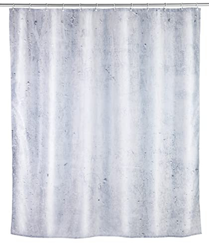 WENKO Duschvorhang Concrete, Textil-Vorhang fürs Badezimmer, mit Ringen zur Befestigung an der Duschstange, waschbar, wasserabweisend, 180 x 200 cm