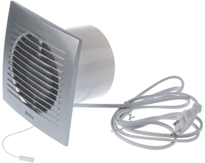 Ø 100mm Badrumsfläkt - Silver Silent Fläkt - Extraktorfläkt - Väggfläkt för Kök, Garage, Toalett - Med Kabel