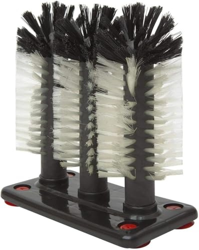 Glass Washer Cleaning Brush Set, 5-Head Bar Equipment, Black Base with Red Grips (3)