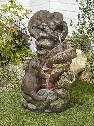 Easy Fountain Otter Pools Water Feature – Mains Powered, No Plumbing, Outdoor Garden Fountain with Recirculating Pump and LED Lights, Polyresin, Patio & Garden