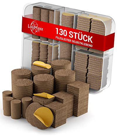 LouMaxx Filzgleiter selbstklebend braun 130er Set (rund & eckig) – Möbelgleiter mit 4 mm Dicke und hoher Klebkraft – Premium Bodenschutz Schutz für Ihre empfindlichen Böden - Filz selbstklebend