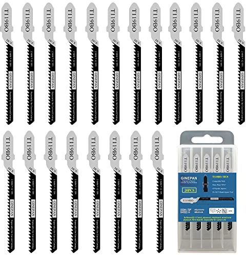 Jigsaw Blades T Shank 20PCS T119BO with Case, Compatible with Bosch Dewalt Black and Decker Jig Saw Blades Set for Wood, 3 in. 12 TPI Curved & Scrolling Fast Cuts