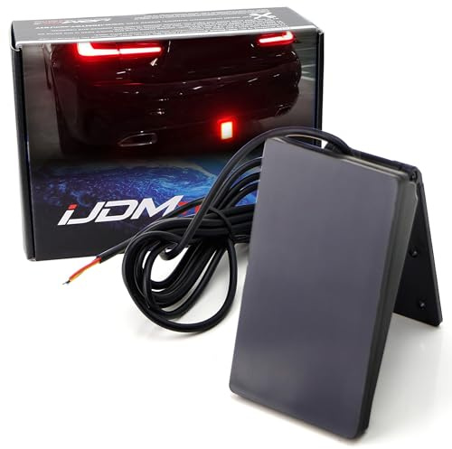 iJDMTOY Universal Fit Smoked Lens 15-LED Rear Bumper Diffuser Rear Fog Pilot Light Kit w/ F1 Style Strobe Brake Feature & Adjustable Add-On Mounting Bracket For Car SUV