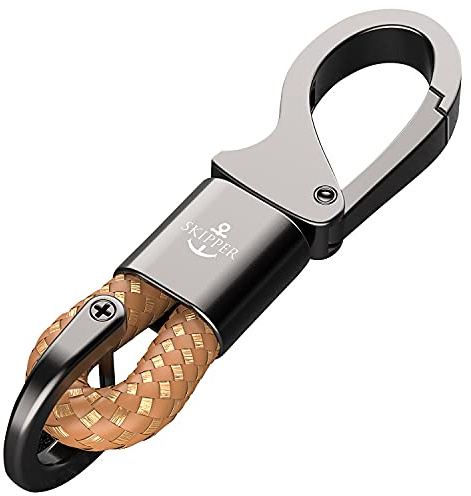 Skipper D-Clip Karabiner Schlüsselanhänger aus Leder Imitat Geschenk für Frau Mann Freundin Schlüsselbund Auto Boot Schwarz - 8747
