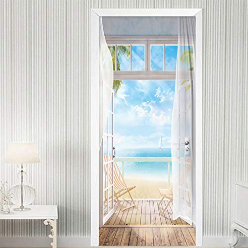 Pvc Selbstklebende Wasserdichte Türaufkleber Moderne Seelandschaft Außen Wandbild Tapete Wohnzimmer Schlafzimmer Tür Poster 3D Wohnkultur,88X200Cm