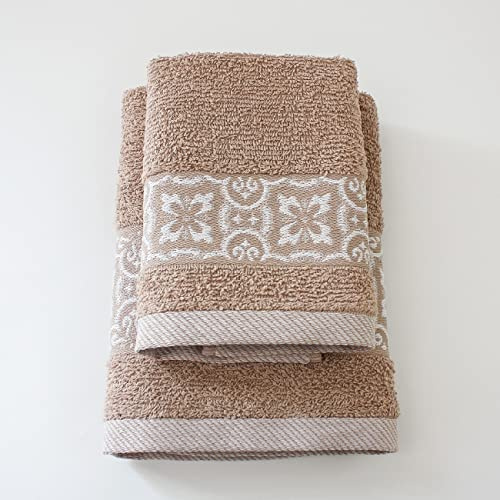 Jenny Sesal Set Asciugamani SUSY, con Balza in Jacquard, Set di due asciugamani da bagno Viso e Ospite CIPRIA Spugna di alta qualità proveniente da Portogallo.