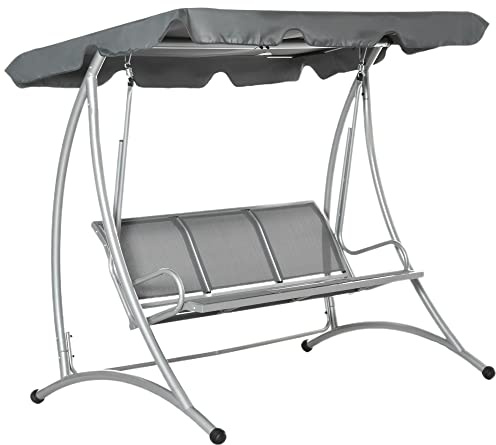 Outsunny Outdoor 3 Seater Garden Swing Chair 2-in-1 Convertible Grey
