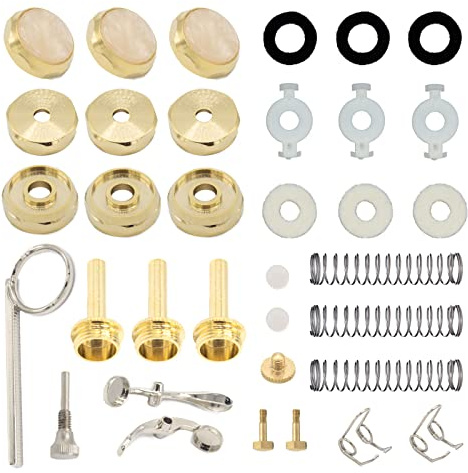 Cheerock Trompeten-Reparatur-Set, Trompeten-Reparatur-Ersatzteile, Gold-Trompeten-Ventilkappenknöpfe Trompetenventil-Federschraubenteile für die tägliche Reparatur von Blasinstrumenten