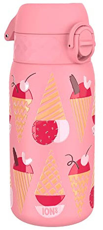 ION8 Kinder Trinkflasche, Edelstahl Leicht 400ml, Nicht Isoliert, Auslaufsicher, Einhandöffnung, Sichere Verriegelung, Spülmaschinenfest, Klappdeckel, Tragegriff, Leicht zu Reinigen, Eis Cremes