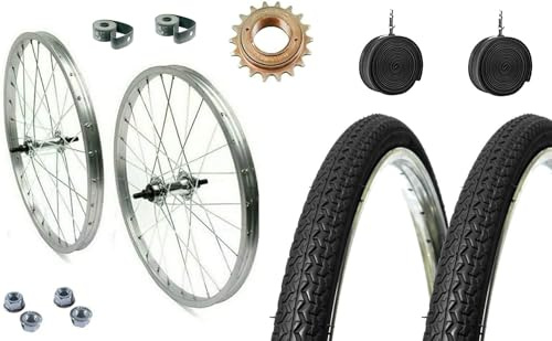 Coppia Ruote Bici Complete 26” x 1 3/8 City Bike/Olanda – Cerchio in Alluminio/Acciaio con Copertone, Camera d’Aria e Pignone 18 Denti – Incl. Dadi Fissaggio e Flap