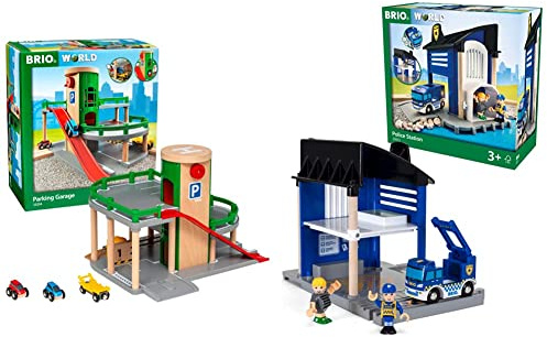 BRIO World Parking Garage for Kids Age 3 Years Up - Compatible with all BRIO Railway Train Sets & Accessories & World Police Station for Kids Age 3 Years Up